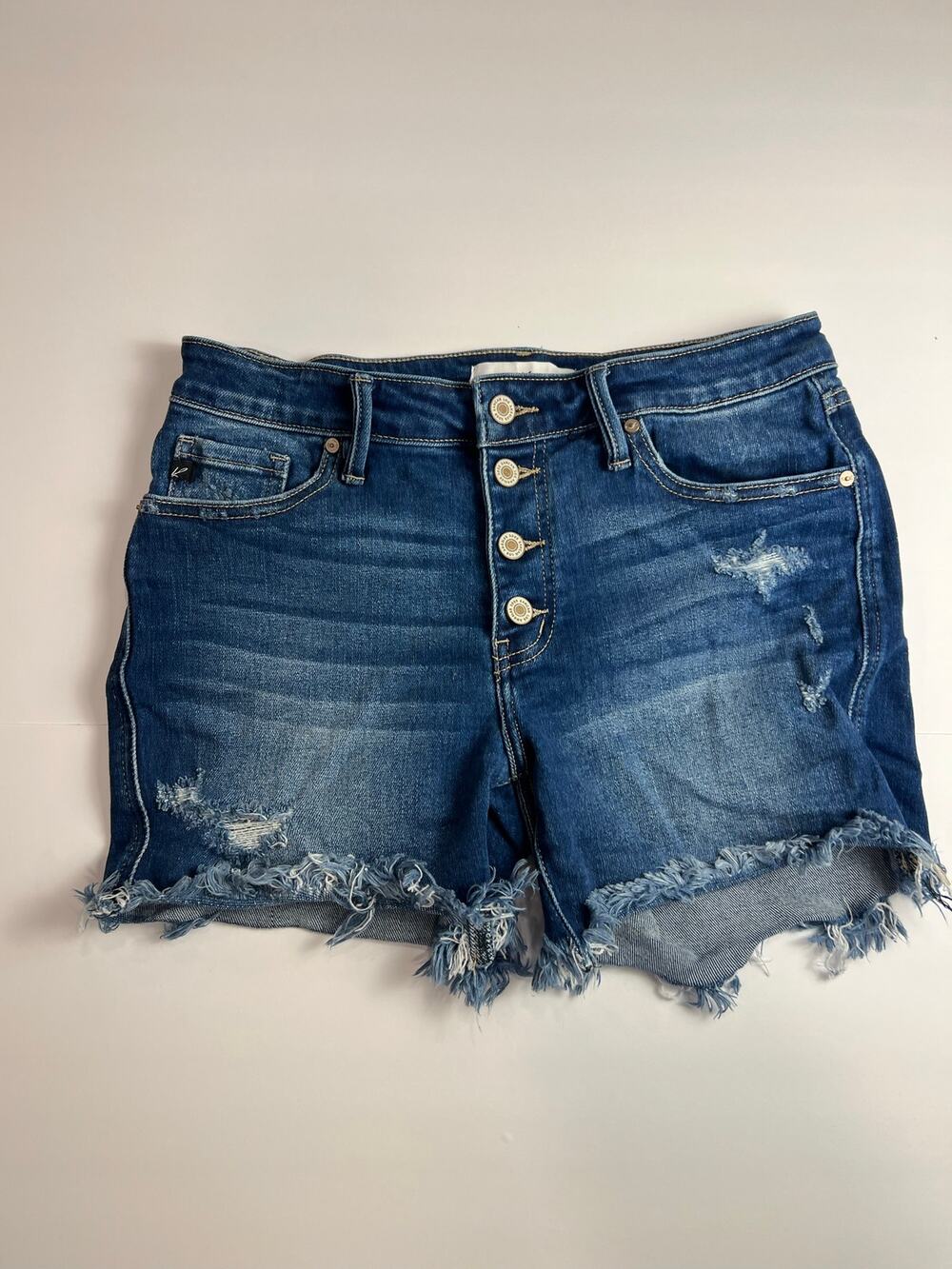 KanCan Distressed Button Fly Raw Hem Denim Shorts Dark Wash Size L KC7334D